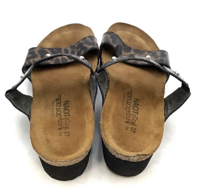 Birkenstock Women's Black Brown Animal Print Leather Slide Sandals - Size 6