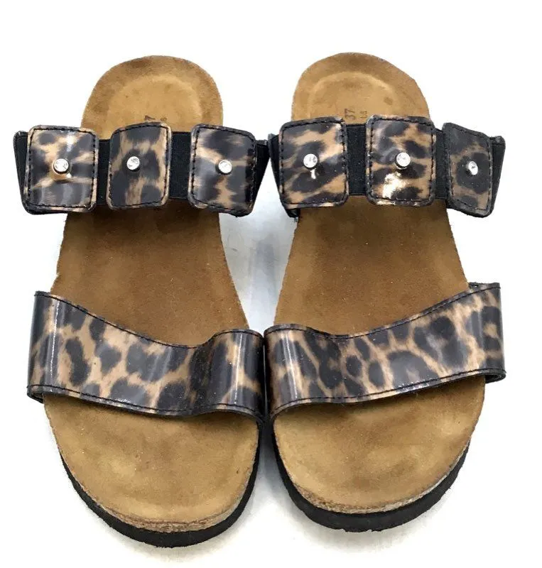 Birkenstock Women's Black Brown Animal Print Leather Slide Sandals - Size 6