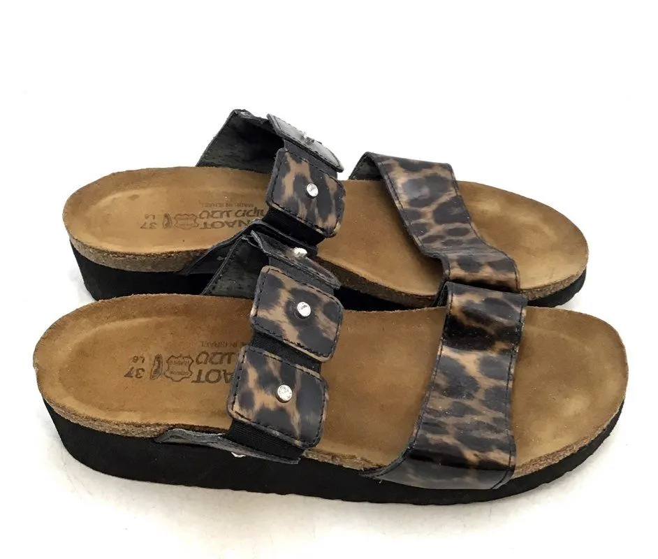 Birkenstock Women's Black Brown Animal Print Leather Slide Sandals - Size 6