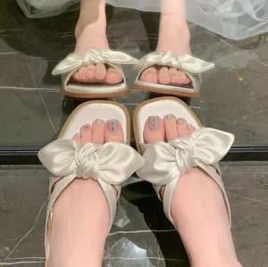 Bjlxn 2023 summer women's outerwear slippers fashion bow design flat sandals Korean style ladies casual shoes free shipping 41-43
