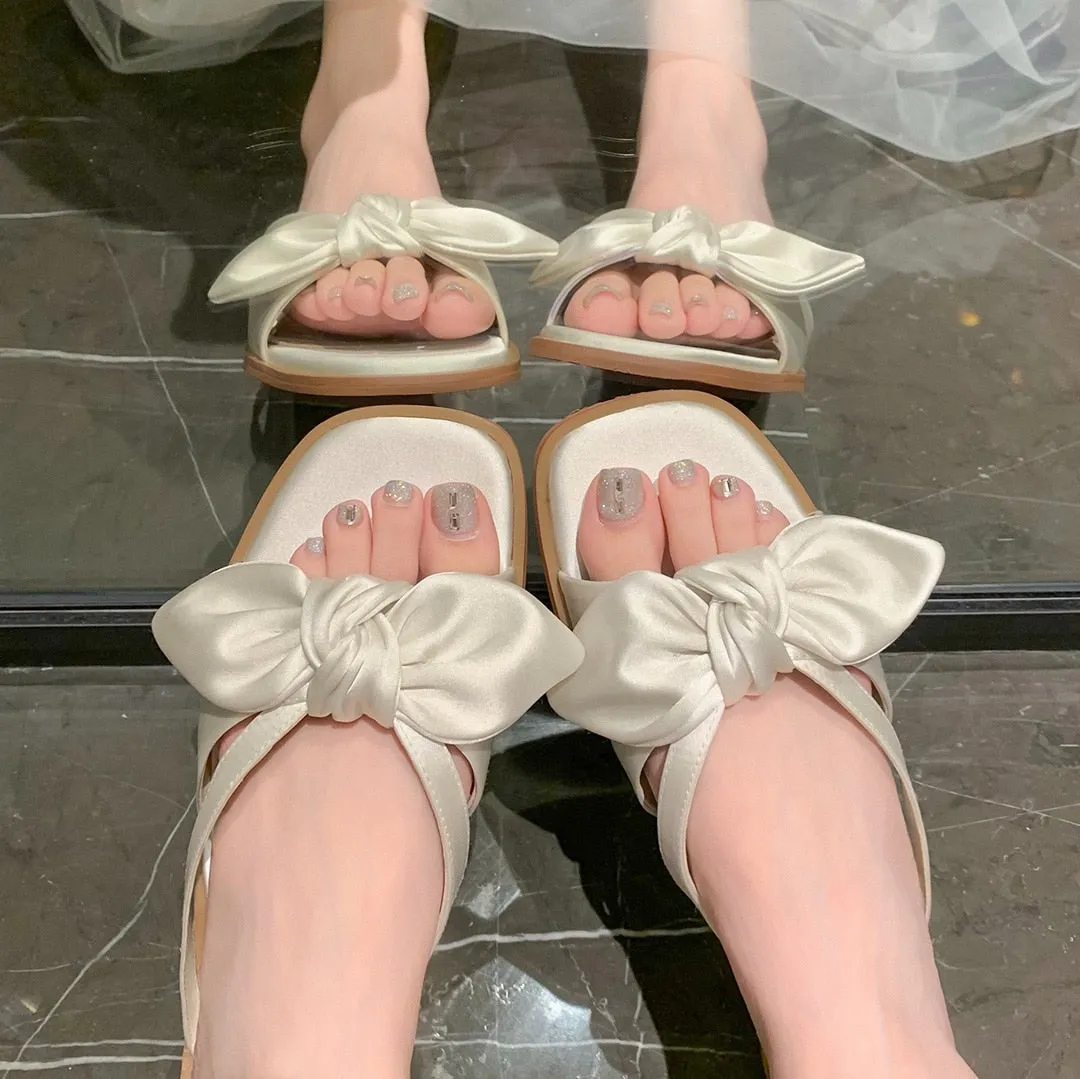 Bjlxn 2023 summer women's outerwear slippers fashion bow design flat sandals Korean style ladies casual shoes free shipping 41-43
