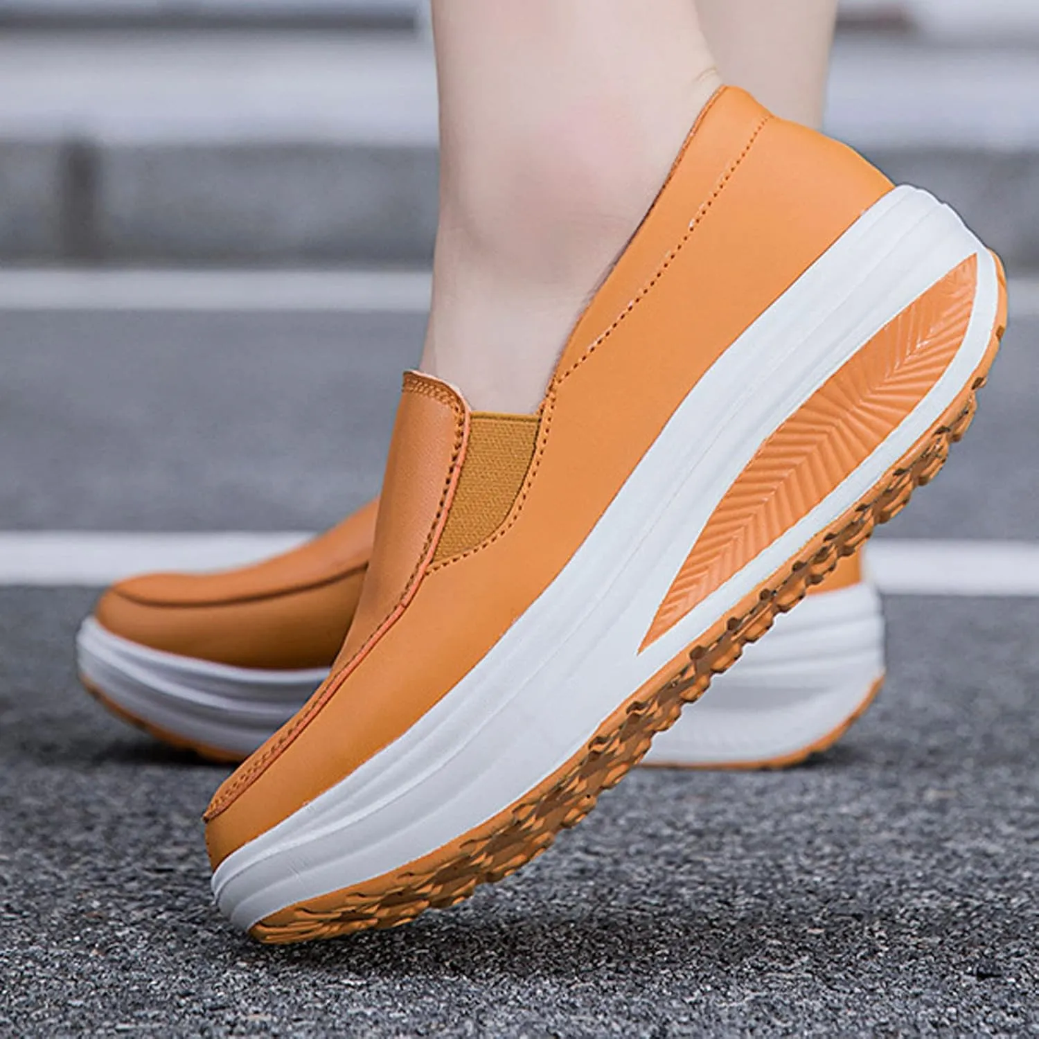 Black Platform Sneakers for Women Casual Slip on Arch Support Hiking Shoes Healthcare Work Leather Nurse Shoe Footwear
