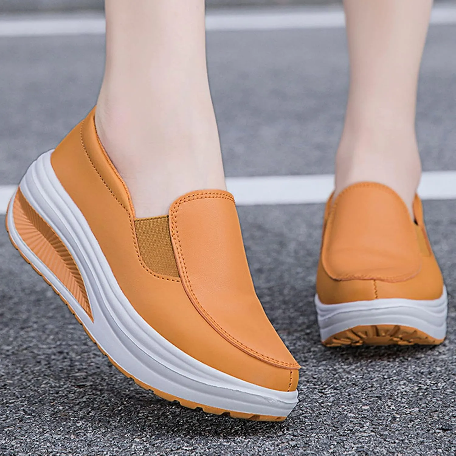 Black Platform Sneakers for Women Casual Slip on Arch Support Hiking Shoes Healthcare Work Leather Nurse Shoe Footwear