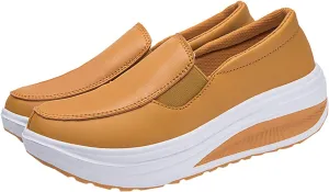 Black Platform Sneakers for Women Casual Slip on Arch Support Hiking Shoes Healthcare Work Leather Nurse Shoe Footwear