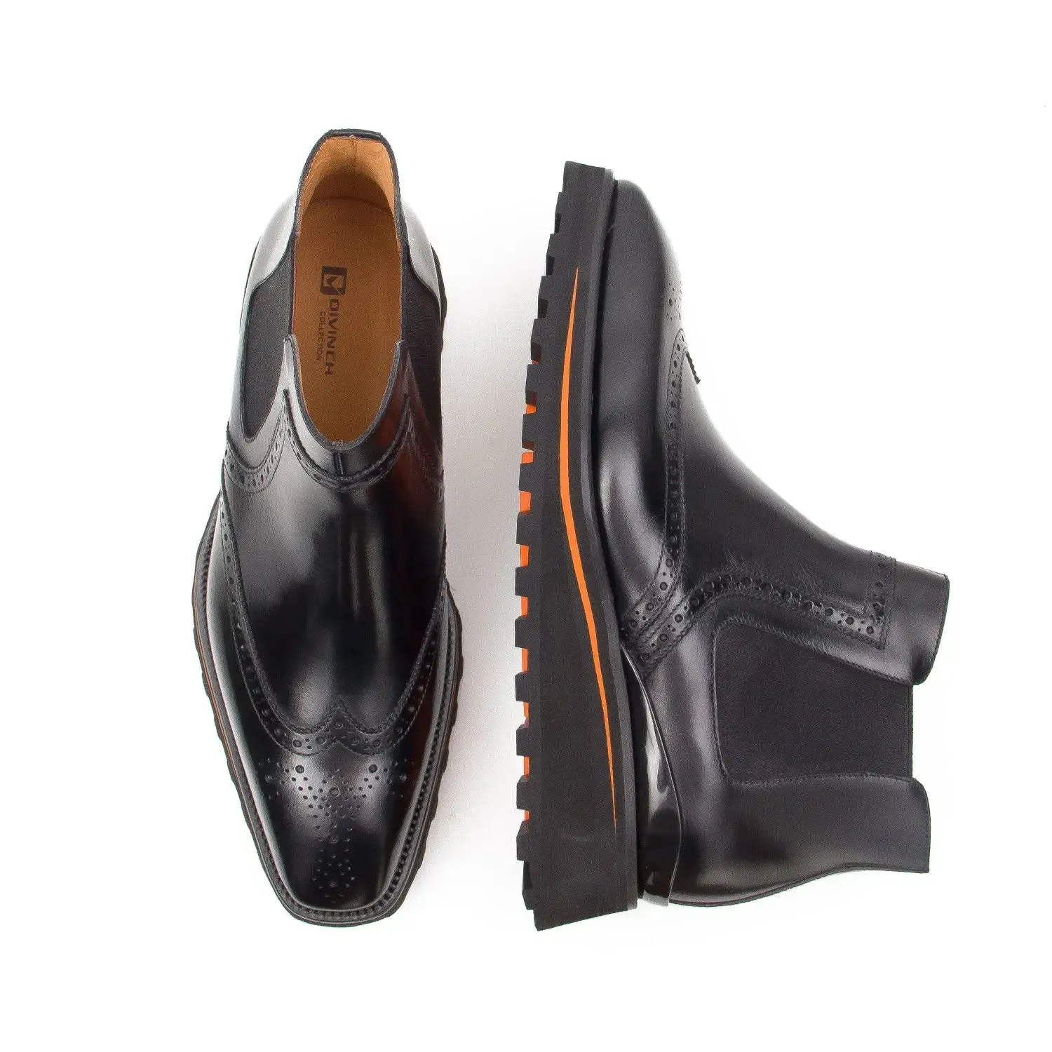 Brogue Thick-Soled Chelsea Boot 2891 Black