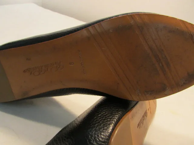 Brooks Brothers Pointed Toe Black Pebble Leather Ballet Flats