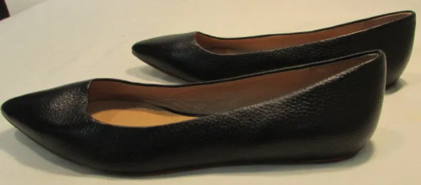 Brooks Brothers Pointed Toe Black Pebble Leather Ballet Flats