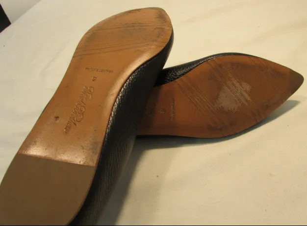 Brooks Brothers Pointed Toe Black Pebble Leather Ballet Flats
