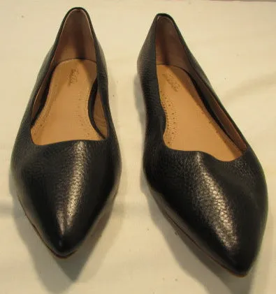 Brooks Brothers Pointed Toe Black Pebble Leather Ballet Flats