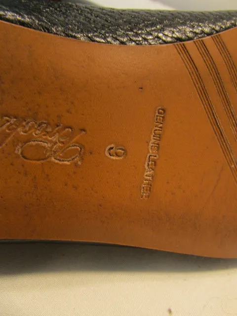 Brooks Brothers Pointed Toe Black Pebble Leather Ballet Flats