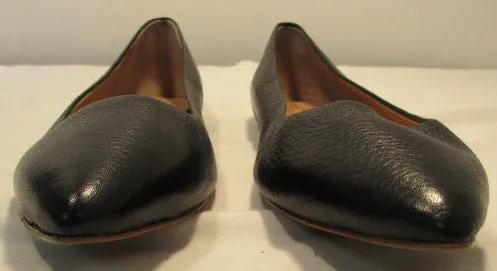 Brooks Brothers Pointed Toe Black Pebble Leather Ballet Flats