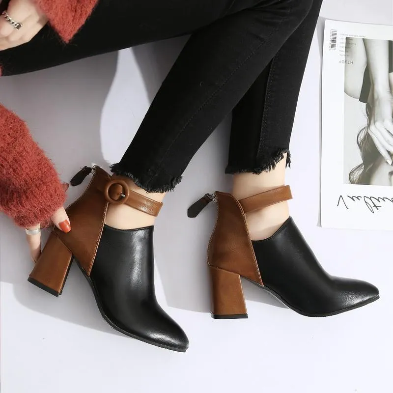 Buckle Block Women's High Heel Ankle Boots