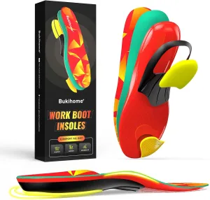 Bukihome Orthotic Insoles for Plantar Fasciitis Relief - Heavy Duty Work Insoles with Anti-Fatigue Arch Support, Shock Absorption & Heel Cushion - Men Women Shoe Inserts -S