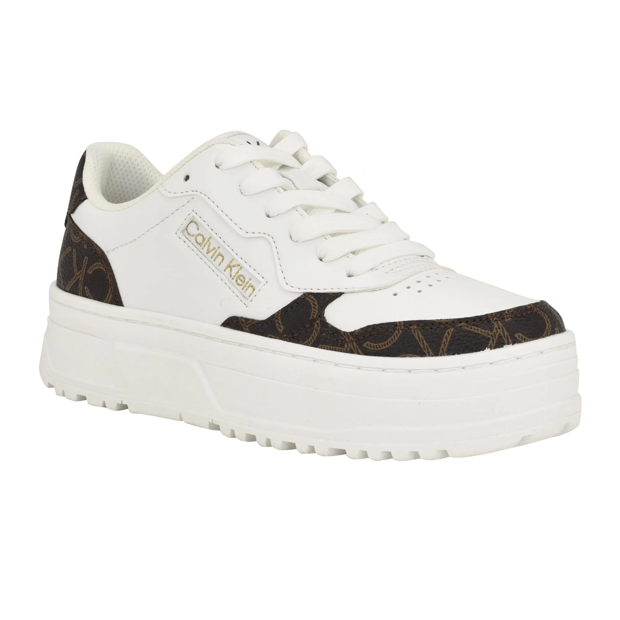 Calvin Klein Women's Karyne2 Sneakers, White/Brown 146, 5