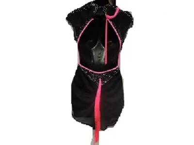 Carolina -- Women's Short Sleeve International Dress -- Black/Hot Pink with  with Rose/Light Rose Swarovski Crystals