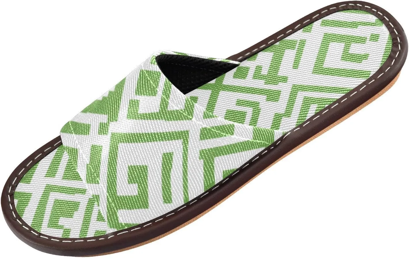 Checkered Foldable Sandals - Travel Slippers for Women & Men | Quick-Dry Mesh & Anti-Fatigue Design | Airplane Comfort Shoes (White-Green Grid)