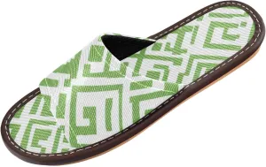 Checkered Foldable Sandals - Travel Slippers for Women & Men | Quick-Dry Mesh & Anti-Fatigue Design | Airplane Comfort Shoes (White-Green Grid)