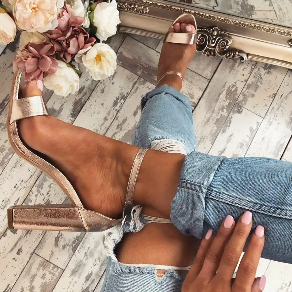 Chicvane Chunky Heel Ankle Buckle Closure Bridal Sandals
