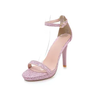 Chicvane Glittering Adjustable Ankle Strap Stiletto Heel Strappy Bridal Sandals