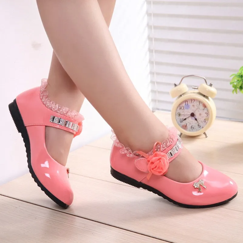 Children Elegant Princess Leather Sandals Kids Girls Wedding Dress Party Beaded Shoes For Girls