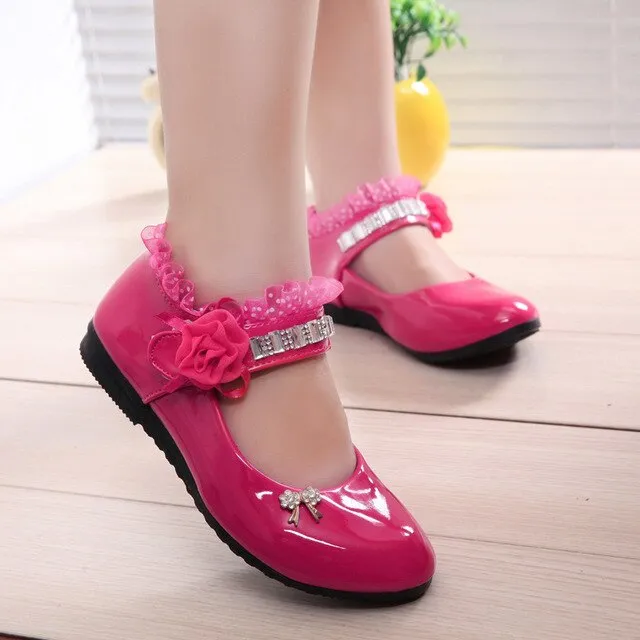 Children Elegant Princess Leather Sandals Kids Girls Wedding Dress Party Beaded Shoes For Girls