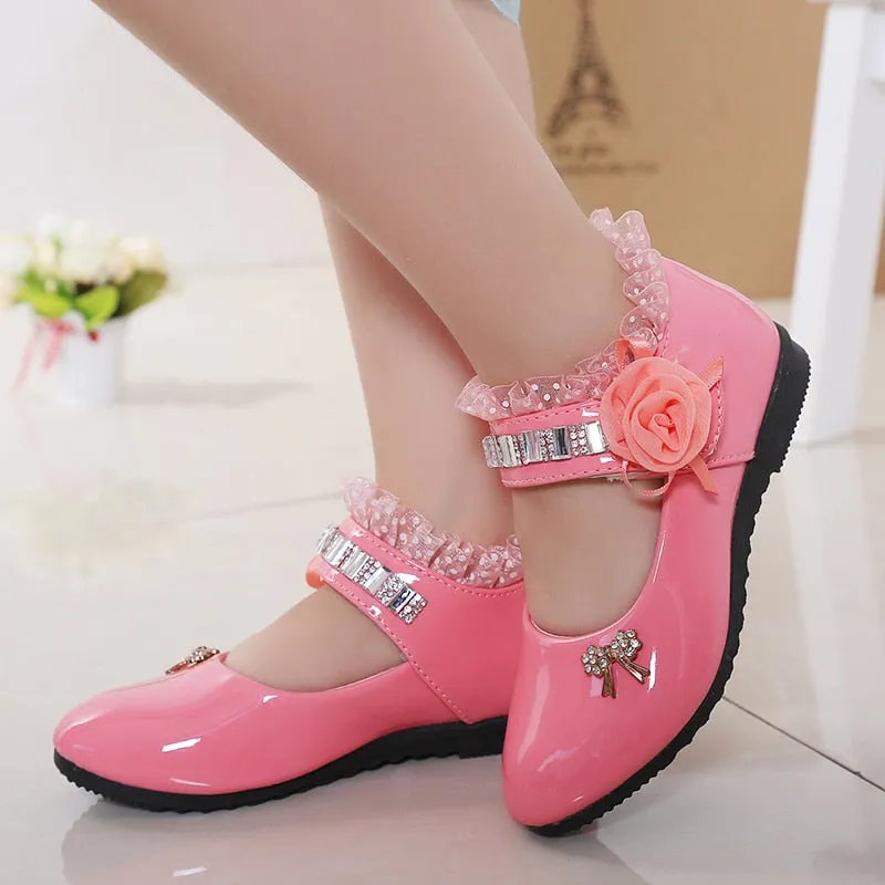 Children Elegant Princess Leather Sandals Kids Girls Wedding Dress Party Beaded Shoes For Girls
