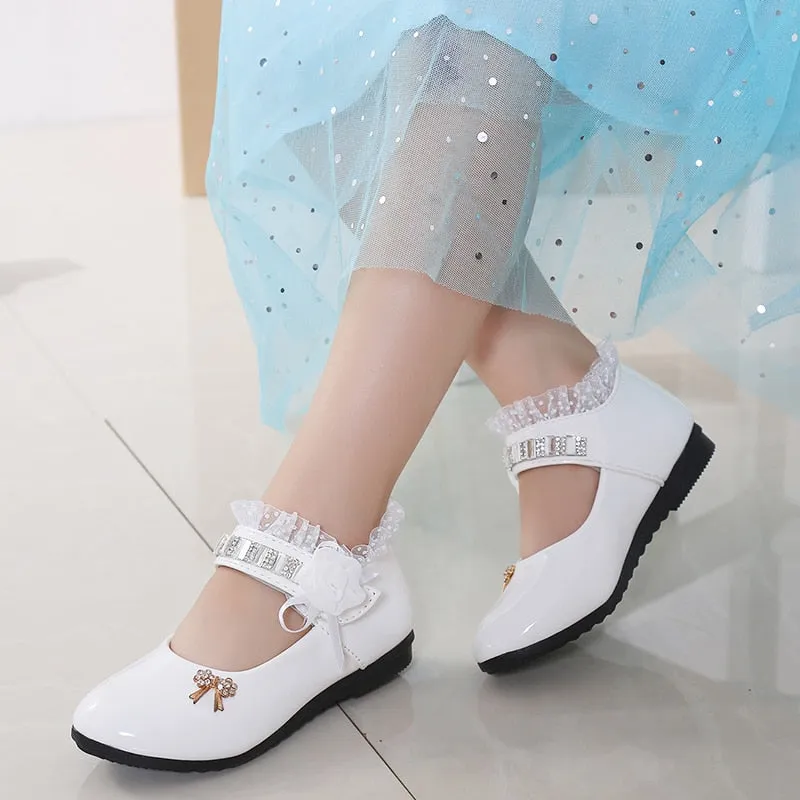 Children Elegant Princess Leather Sandals Kids Girls Wedding Dress Party Beaded Shoes For Girls
