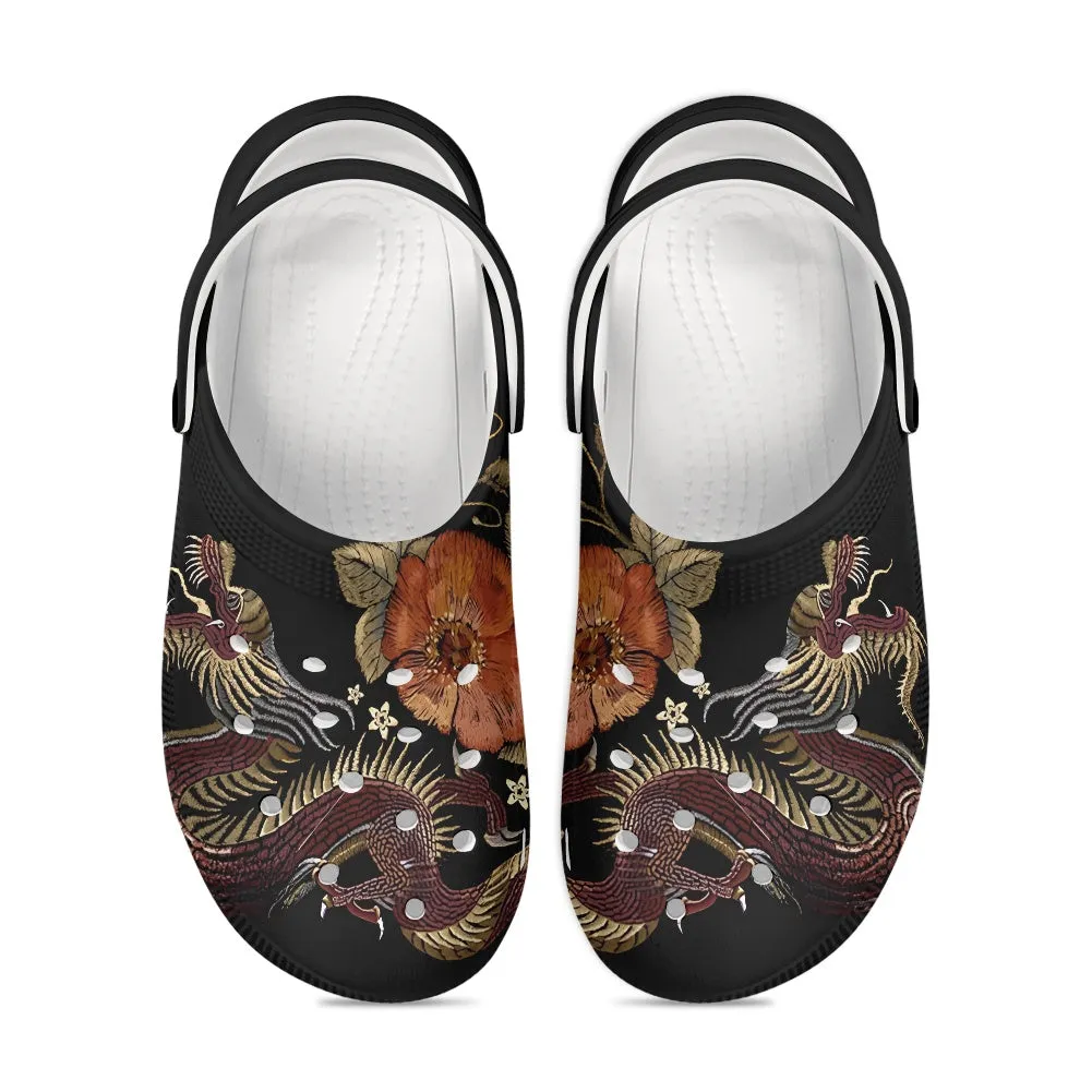 Chinese Dragons with Rose Flowers Women's Height Increasing clogs