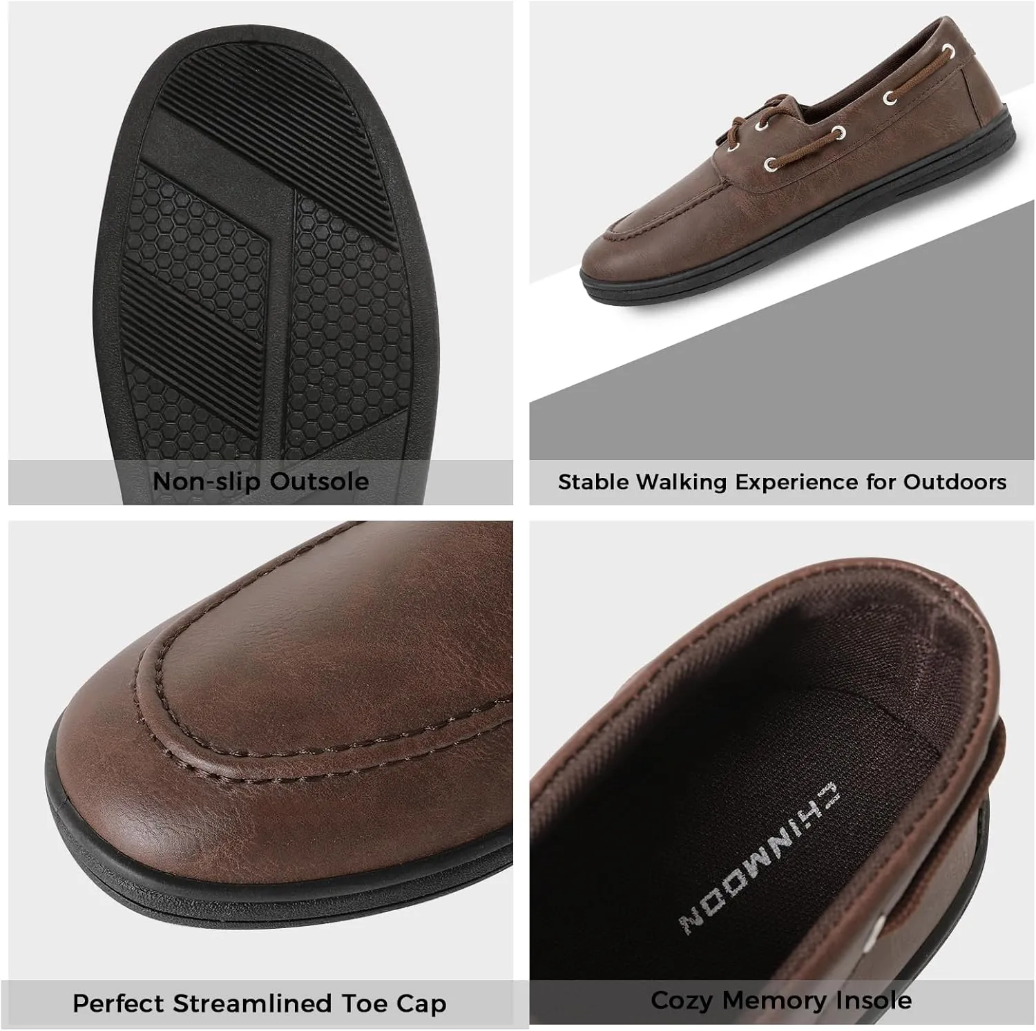 CHIN??MOON Men's Penny Loafers Slip-Ons Casual Boat Driving Walking Shoes Waterproof PU Footwear