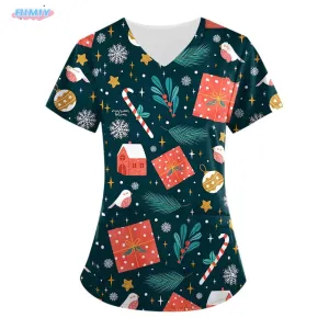 Christmas Womens Stretch Anti Wrinkle Nursing Scrubs