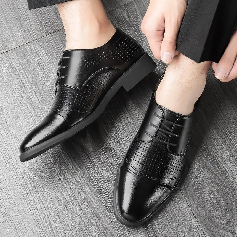 Classic Plain-Toe Men's Dress Oxfords - Anti-Fatigue Formal Shoes with Moisture-Wicking Lining for Weddings, Business Trips & Ceremonies