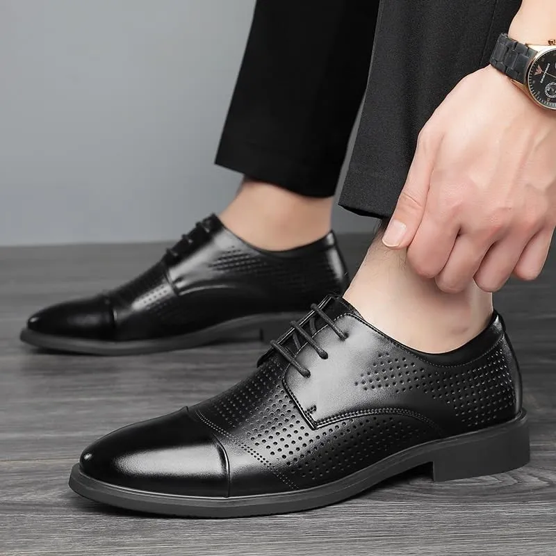 Classic Plain-Toe Men's Dress Oxfords - Anti-Fatigue Formal Shoes with Moisture-Wicking Lining for Weddings, Business Trips & Ceremonies