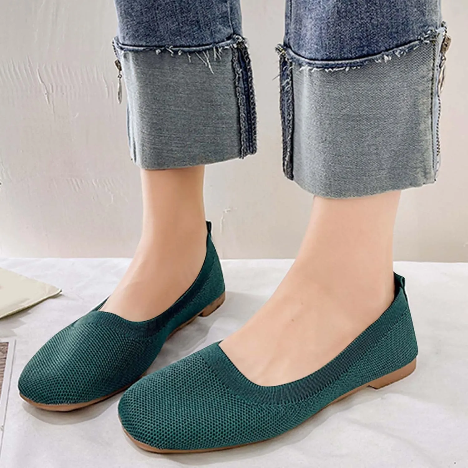 Comfortable Womens Dress Shoes Pointed Toe Knit Ballet Comfortable Dressy Slip On Flat Women's Dress Flats Ballet Light Weight