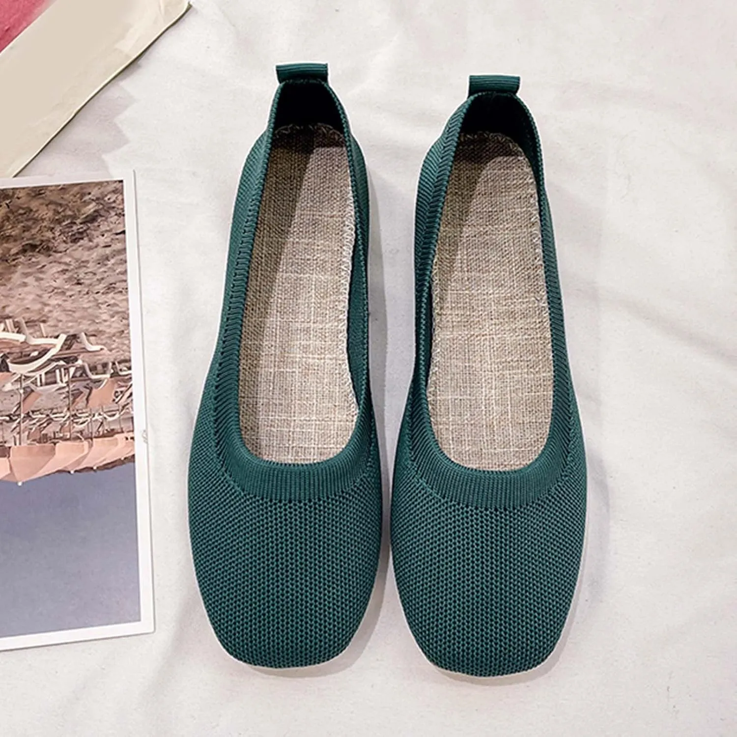 Comfortable Womens Dress Shoes Pointed Toe Knit Ballet Comfortable Dressy Slip On Flat Women's Dress Flats Ballet Light Weight