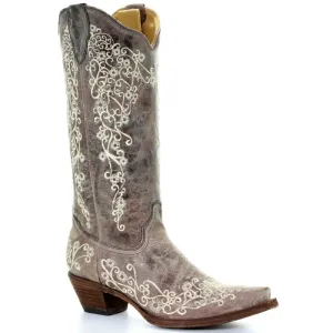 Corral Women's Brown Embroidery Snip Toe Cowgirl Boots A1094