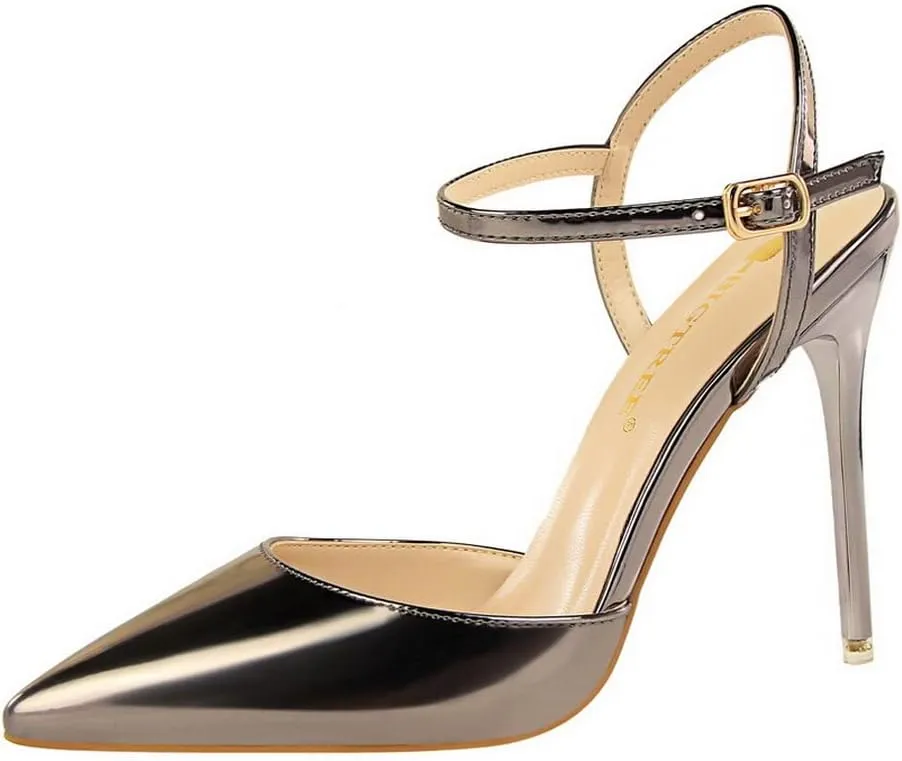 CosyFever Womens LC448 Closed Toe Stiletto Dance Ballroom Patent-Leather Low Stiletto Heeled Sandals