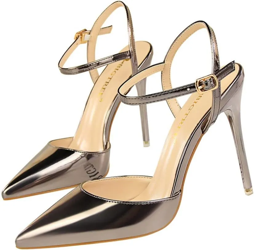 CosyFever Womens LC448 Closed Toe Stiletto Dance Ballroom Patent-Leather Low Stiletto Heeled Sandals