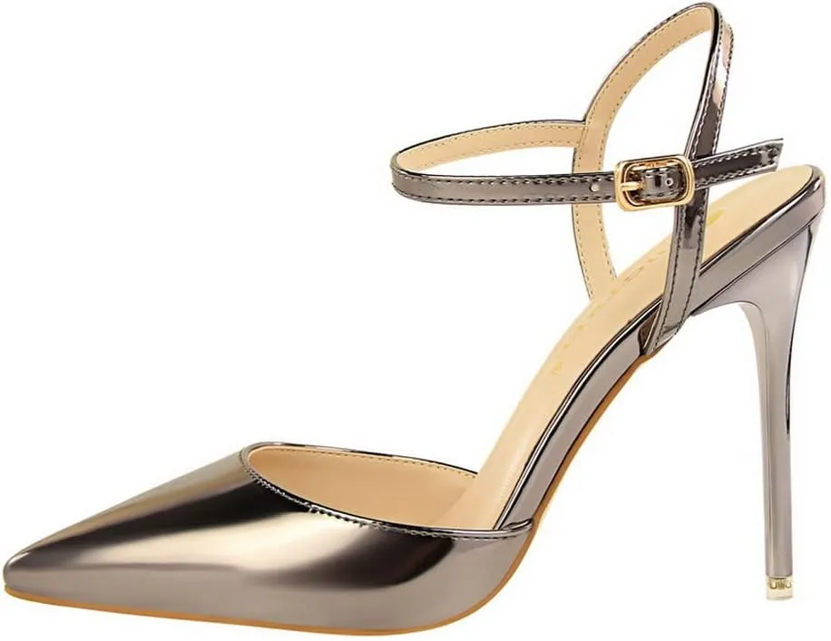 CosyFever Womens LC448 Closed Toe Stiletto Dance Ballroom Patent-Leather Low Stiletto Heeled Sandals