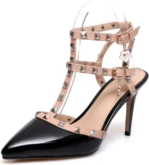 CosyFever Womens LC510 Uniform Dress Shoe Studded Fashion Dress Patent-Leather High Stiletto Heeled Sandals