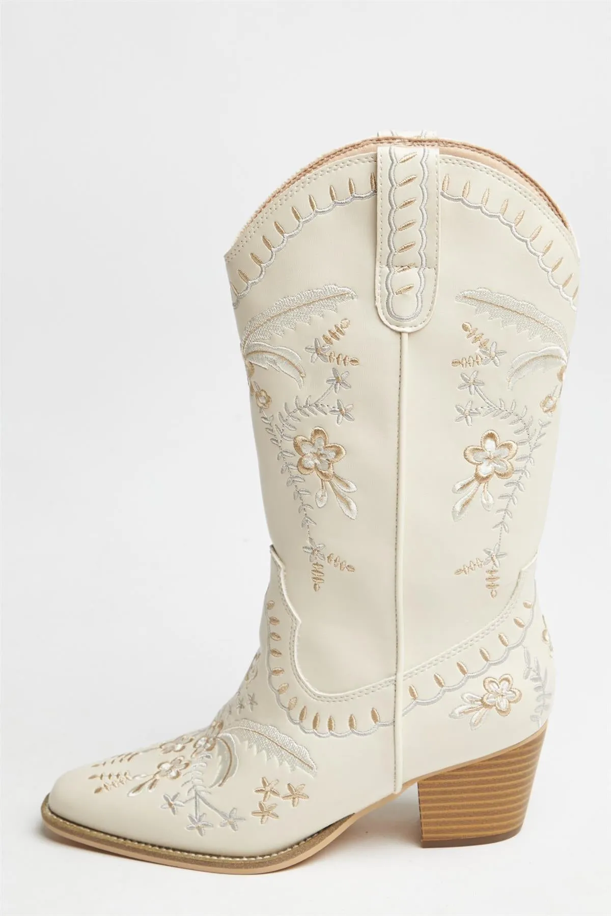 Cream Embroidered Cowboy-Boots