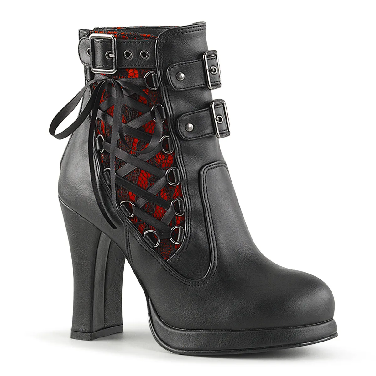CRYPTO-51 DemoniaCult Black/Red Sexy Women's Ankle Boots (Alternative Footwear)