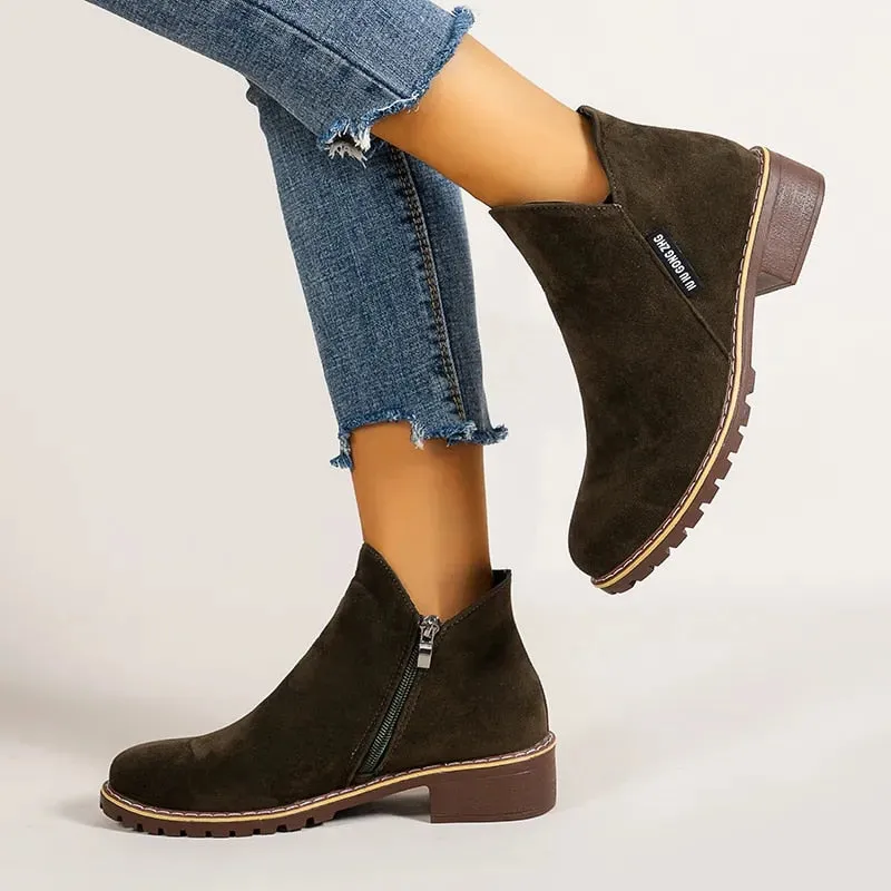Cuzcare Orthopedic Women Ankle Boots Suede Warm Zipper NonSkid Fashion Designed
