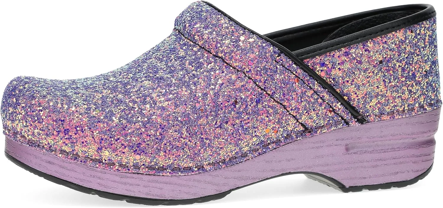 Dansko Professional Glitter Slip-On Clogs for Women - Rocker Sole and Arch Support for Comfort - Shiny and Stylish Glitter Uppers