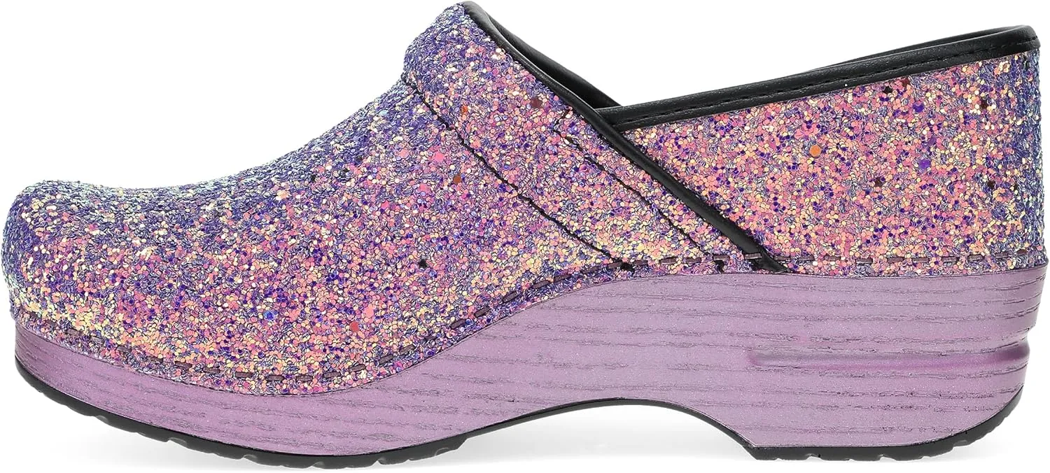 Dansko Professional Glitter Slip-On Clogs for Women - Rocker Sole and Arch Support for Comfort - Shiny and Stylish Glitter Uppers