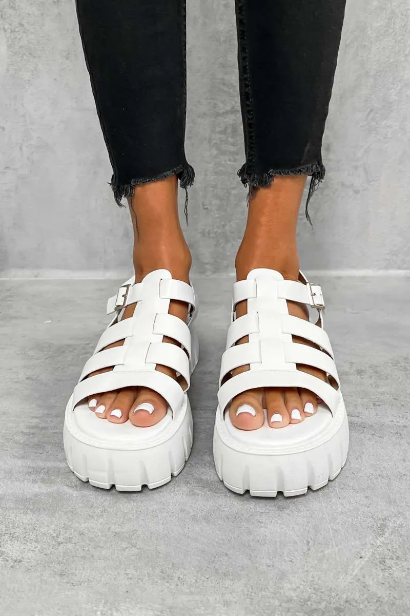 DESTRUCT Chunky Gladiator Buckle Sandals - White PU