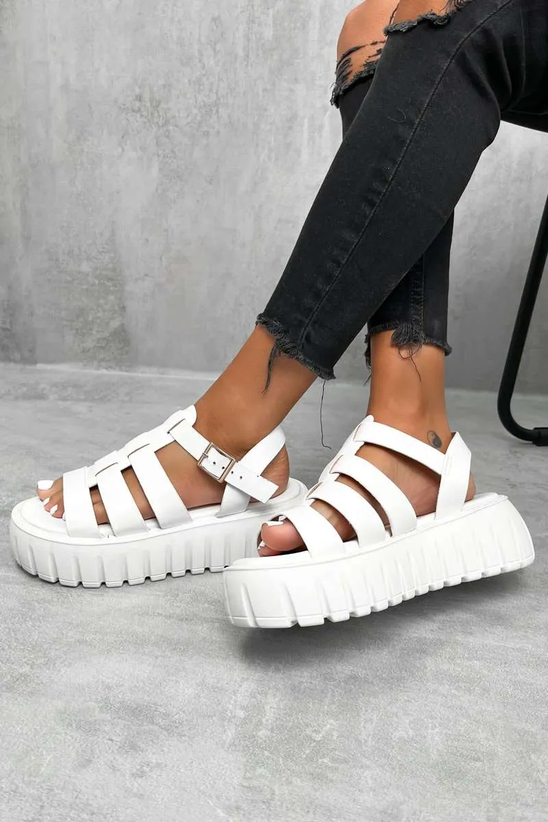 DESTRUCT Chunky Gladiator Buckle Sandals - White PU