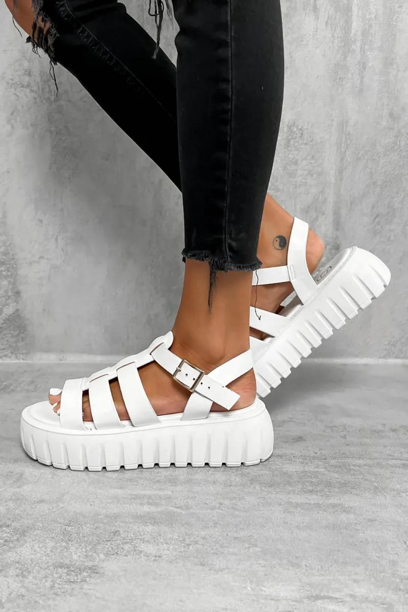 DESTRUCT Chunky Gladiator Buckle Sandals - White PU