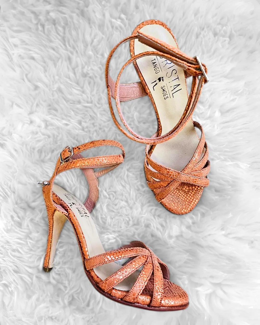 Diamante - Orange Snake Leather Tango Dance Shoes (Leather Sole)
