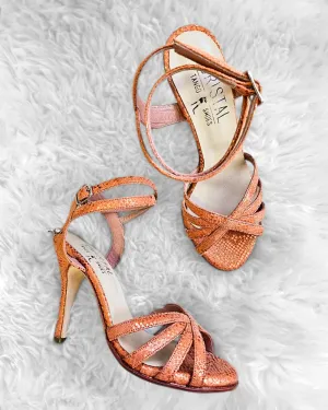 Diamante - Orange Snake Leather Tango Dance Shoes (Leather Sole)