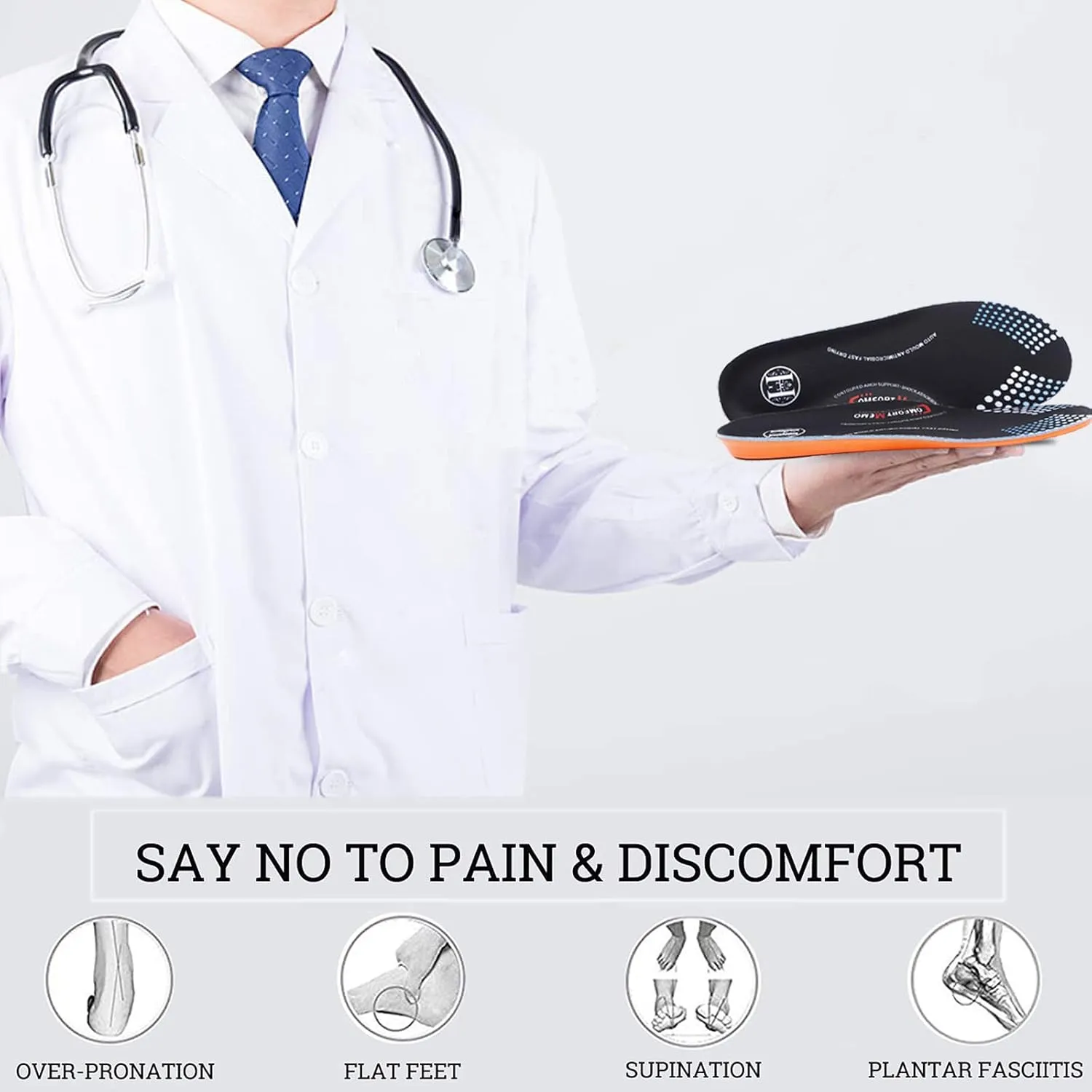 diig Shoe Inserts for Men Women, Memory Foam Orthotic Shoe Insoles Relieve Flat Feet & Heel Pain Anti-Fatigue Full-Length Work Casual Shoe Insoles